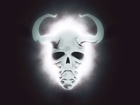 White horned demon with light glowing behind itの写真素材
