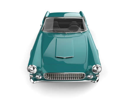 Vintage teal cabriolet convertible car - top down bonnet shot