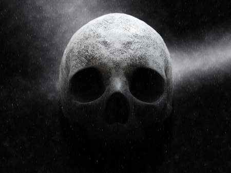 Gloomy skull on a dark rainy night