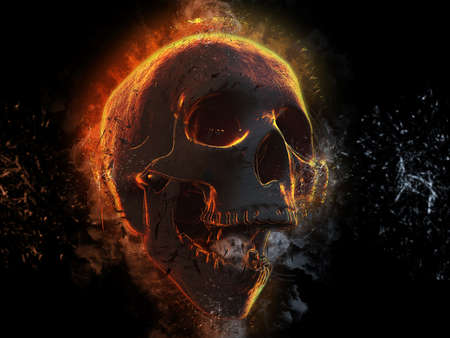 Dark screaming skull shining with energy