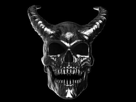 Shining metal horned demon skullの写真素材