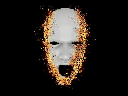 Uncanny white screaming face mask - 3D Illustrationの写真素材