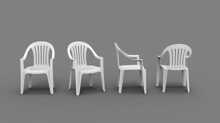 Basic white plastic lawn chairs - all sides viewの写真素材