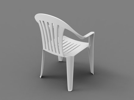 Basic white plastic lawn chair - back viewの写真素材