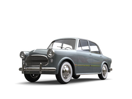 Slate gray small compact vintage car - isolated on white backgroundの写真素材
