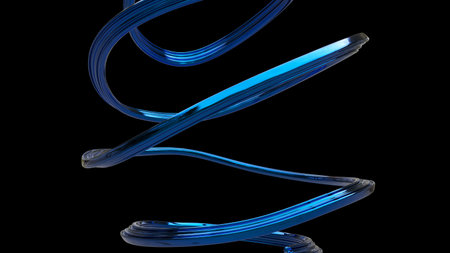 Abstract metallic blue curve shape - isolated on black background - 3D Illustrationの写真素材