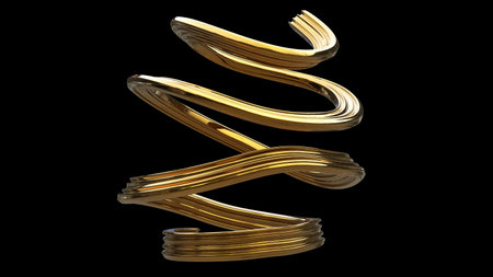 Abstract golden curve shape coiled - isolated on black background - 3D Illustrationの写真素材