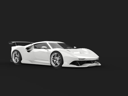 Clear white modern luxury super car on dark background - beauty shotの写真素材