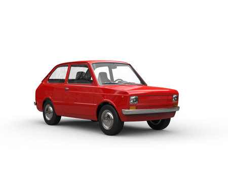 Small bright red vintage compact car - studio shot - 3D Illustrationの写真素材