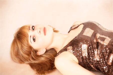 The laying young womanの写真素材