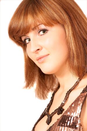 Smiling woman portrait, isolatedの写真素材