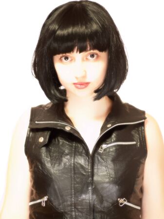 Young beautiful woman with black hair, isolated on whiteの写真素材