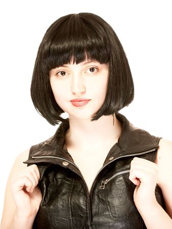 Young beautiful woman with black hair, isolatedの写真素材