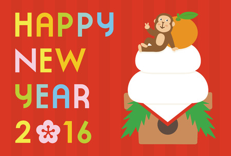 Monkey and mirror rice cakeのイラスト素材