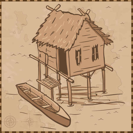 hut map vintageのイラスト素材