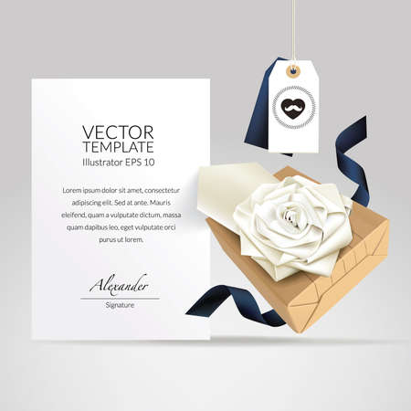 Gift Box with flower folded neck tie, hang tag and message card.のイラスト素材