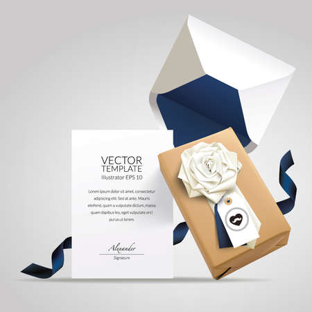 Gift Box with flower folded neck tie, hang tag, envelope and message card.のイラスト素材