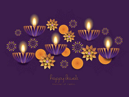 Happy Diwali / Deepavali hindu festival holiday design with paper cut style.のイラスト素材