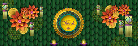Diwali / Deepavali Hindu festival of lights holiday greeting design template.のイラスト素材
