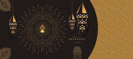 Diwali / Deepavali Hindu festival of lights holiday greeting design template.のイラスト素材