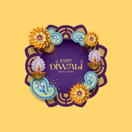 Diwali / Deepavali Hindu festival of lights holiday greeting design template.のイラスト素材