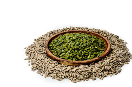Sunflower and pumpkin seeds. Tasty and nutritious. For Your health.の写真素材