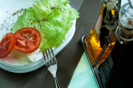 Fresh vegetable salad white oil and balsamicの写真素材