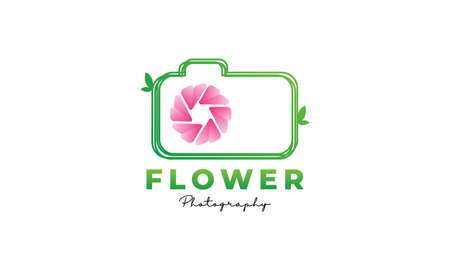 unique flower and shutter lens camera photography logo design icon vector templateのイラスト素材