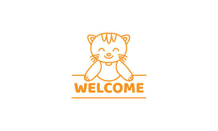 illustration cute cartoon cat line welcome logo icon vectorのイラスト素材
