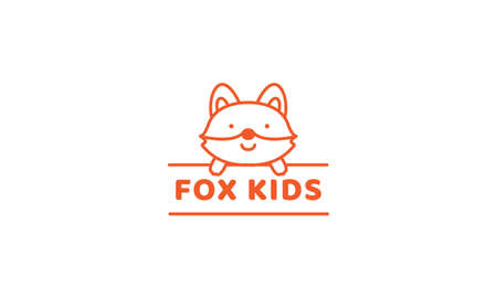 fox kids line with banner cute cartoon   vector  illustrationのイラスト素材