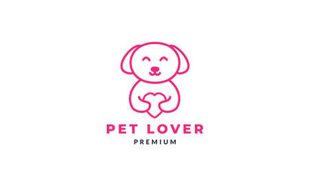 dog or pet with love or heart cute cartoon logo vector icon illustration designのイラスト素材