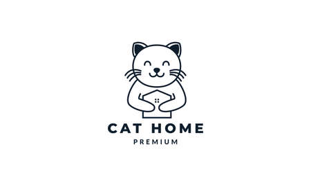 cat or kitty or kitten or pet hold home cute cartoon logo  vector illustration designのイラスト素材
