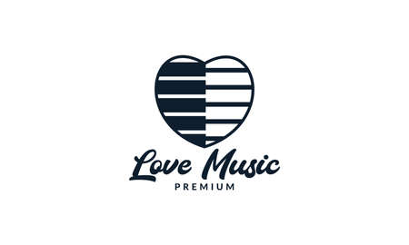 piano music with love or heart modern logo vector illustration designのイラスト素材