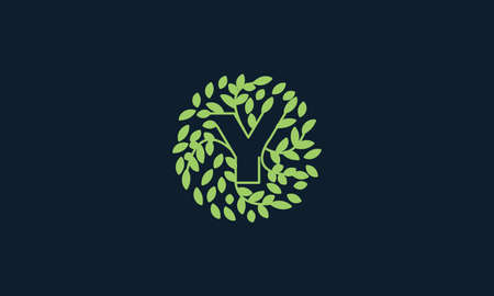 Letter Y with leaf green garden nature ornament  vector icon  designのイラスト素材