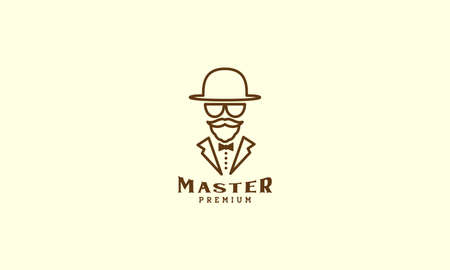 man beard mustache with hat  and suit line logo vector icon illustration designのイラスト素材