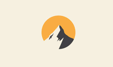 orange sunset circle with mountain modern logo vector icon symbol design graphic illustrationのイラスト素材