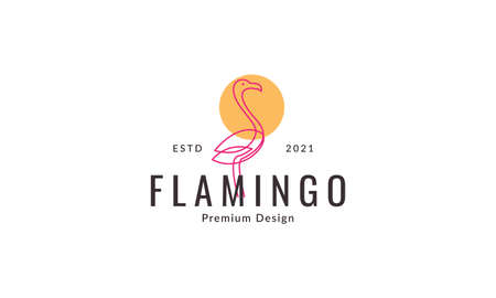 animal bird flamingo line art with sunset logo design vector icon symbol illustrationのイラスト素材
