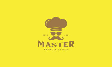man chef with sunglasses and mustache vintage logo design vector icon symbol illustrationのイラスト素材