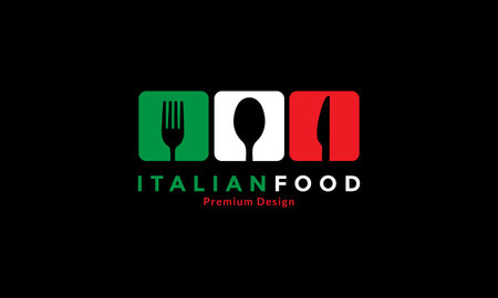 flags color Italy with food spoon fork knife logo design vector icon symbol illustrationのイラスト素材