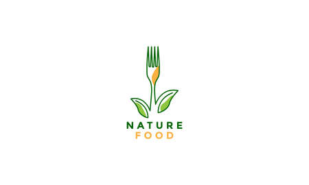 lines art abstract color nature food leaf with fork logo design vector icon symbol illustrationのイラスト素材