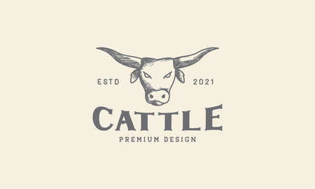 cow head engraved logo design vector icon symbol graphic illustrationのイラスト素材