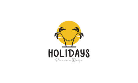 coconut tree with hammock beach holiday logo vector symbol icon design illustrationのイラスト素材