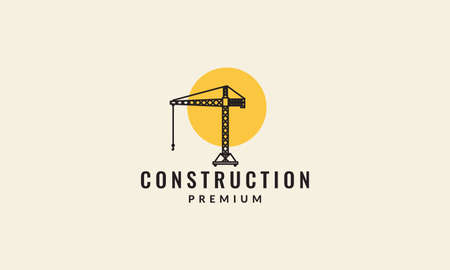 crane construction lines with sunset logo vector symbol icon design illustrationのイラスト素材