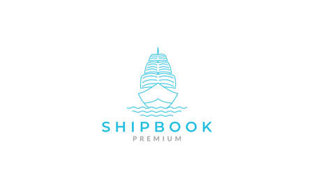 (Multiple Values)line ship with book logo vector symbol icon design graphic illustrationのイラスト素材