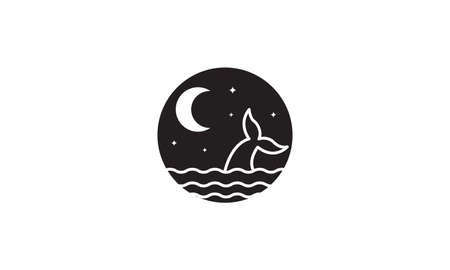 night sea with whale and moon logo vector symbol icon design graphic illustrationのイラスト素材