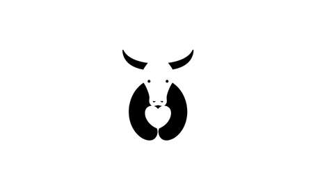 negative space cow with love logo symbol icon vector graphic design illustrationのイラスト素材