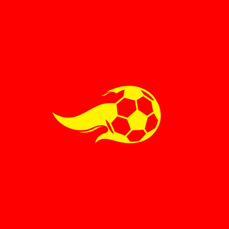 yellow fire with ball football shoot logo symbol icon vector graphic design illustration idea creativeのイラスト素材
