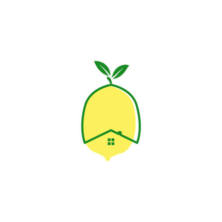abstract fruit lemon lime with home logo symbol icon vector graphic design illustration idea creativeのイラスト素材