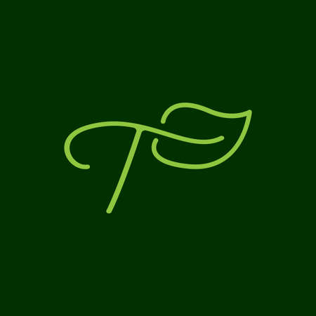 handwritten letter T with leaf logo design vector graphic symbol icon sign illustration creative ideaのイラスト素材