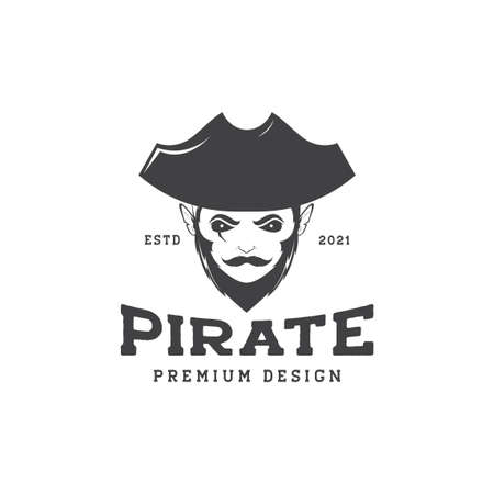 vintage man with beard pirates logo design vector graphic symbol icon sign illustration creative ideaのイラスト素材